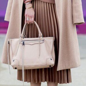 Rebecca Minkoff Leather Regan Satchel Tote Bag with Crossbody Strap Nude Blush